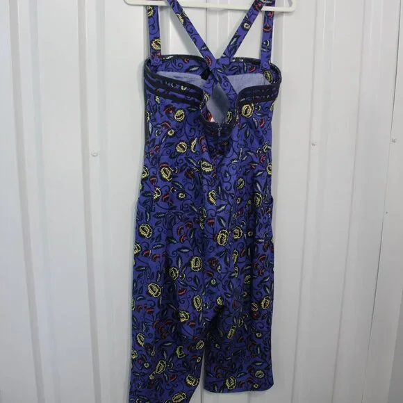 Cartonnier Anthropologie Womens Jumpsuit Romper Blue Straps Size 12 Knee Length - Picture 3 of 12